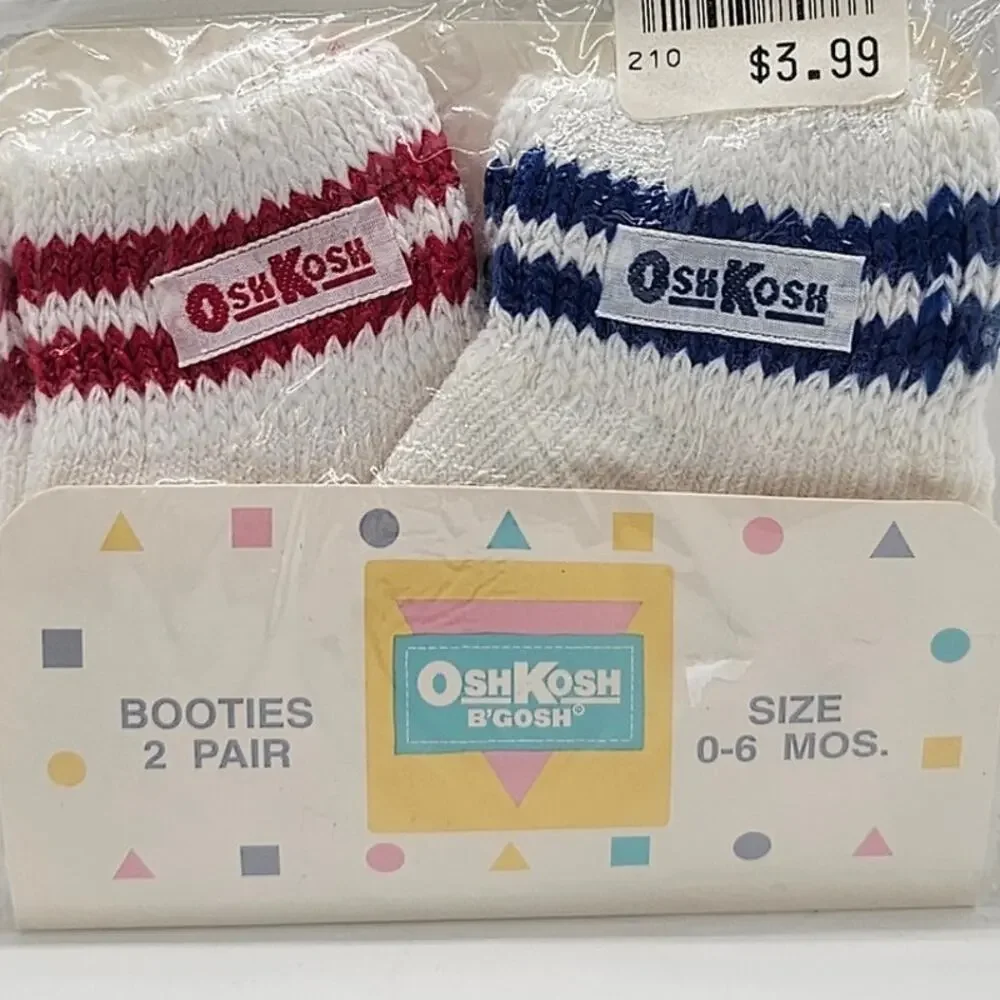 NOS Vintage 1992 OshKosh Red and Blue Baby‎ Booties Sealed 2 Pairs